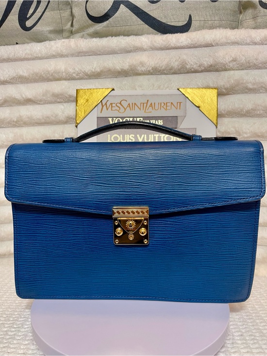 Versace Handbags - EUC Versace Blue Epi Leather Satchel with Gold-Tone Lock